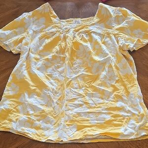 Terra & Sky Yellow Floral Flowy Blouse Comfy Feminine Danty Romantic Sz 14 OX
